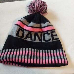 Kids Dance Beanie - Black and Pink Hat Striped Winter Gear
